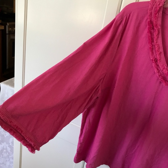 CHICO’S Pink Blouse Top Linen Blend 3/4 Sleeves Fray Trim Women’s Size XL Size 3 - Picture 6 of 16